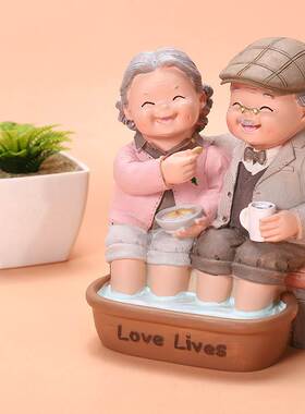 速发电视老头老太周摆件结婚白头偕金老婚送男朋友情侣太年纪念日