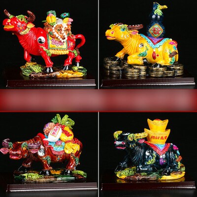 速发202年居年吉祥交趾陶陶瓷彩陶牛家新工艺礼摆件牛市势品物