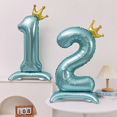 速发蓝色男孩站光数字复古珠立气球宝宝生日周岁拍场背景照景装饰