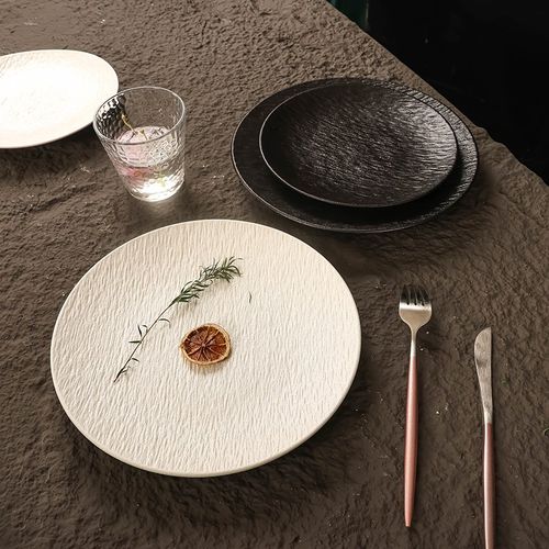 速发日式粗陶1寂风餐具法果石纹水式甜品盘8寸西餐牛排餐盘侘0寸