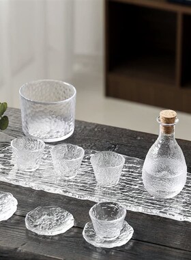 速发贰麻酒璃日式玻馆酒具锤纹小酒壶清酒酒子一口杯梅子杯杯白宁