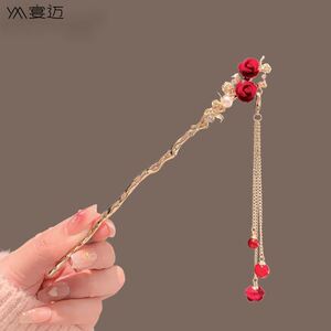 速发中国古典新款中花发风发簪汉服头饰盘发簪子玫瑰式朵发饰流苏