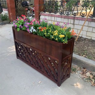 速發戶外成品防腐木花箱 市政移動實木花池 室外景觀木質大花盆