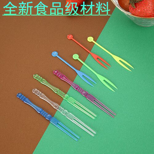 速发透明竹节水果叉蛋糕叉次意两节 酒吧v一创性叉塑料水果签水果