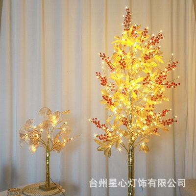 速发新春装饰居色浆厂树灯喜庆节日家红装饰银杏叶摇钱树树灯果家