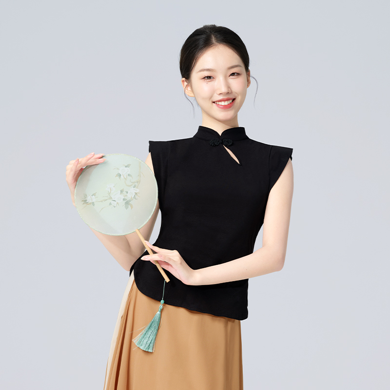 速发舞蹈服上衣新中式旗袍领盘扣无袖古典练服功舞舞背心中国舞