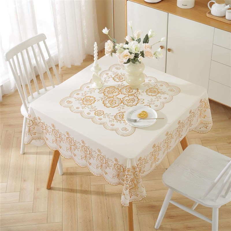 速发正方式PVC防水茶油桌布 欧形蕾丝防几台布烫金家用方桌布