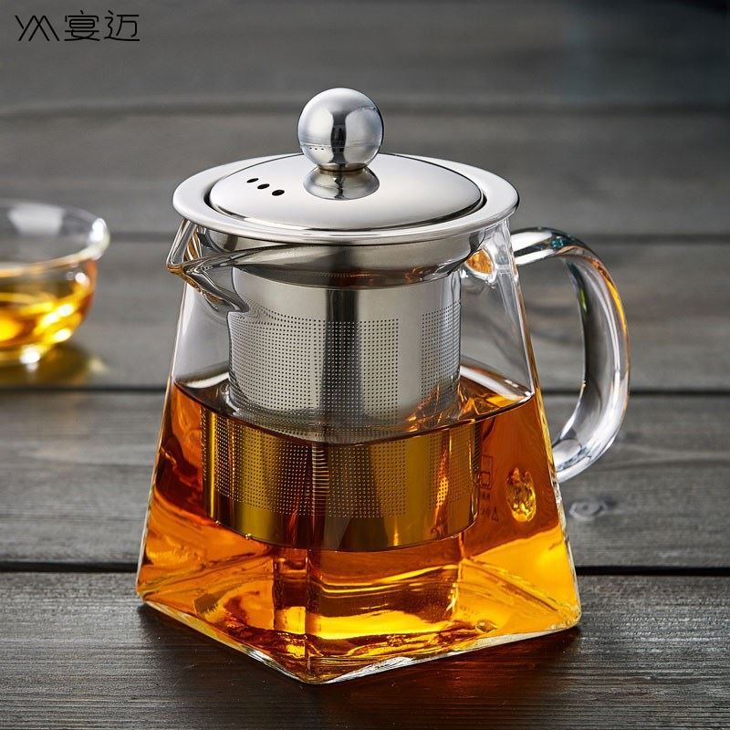 速发夫款加厚玻璃花茶壶功新红茶具不圆钢过滤泡茶杯冲茶器天锈地