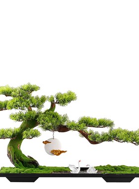 速发新中式仿真迎客松绿植摆件玄关桌面办公室客厅微景观盆景装饰