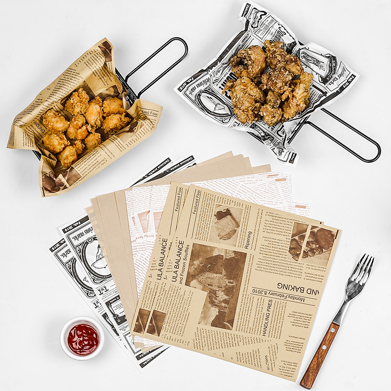 速发英文报纸防油纸垫纸小纸油炸吸油纸薯条用纸烧烤托盘隔油吃垫