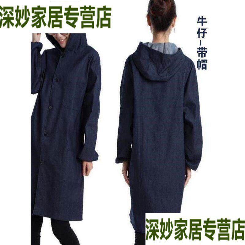 速发连帽棉牛仔大褂工作服男长版耐脏防尘外套服耐磨劳保服长褂男