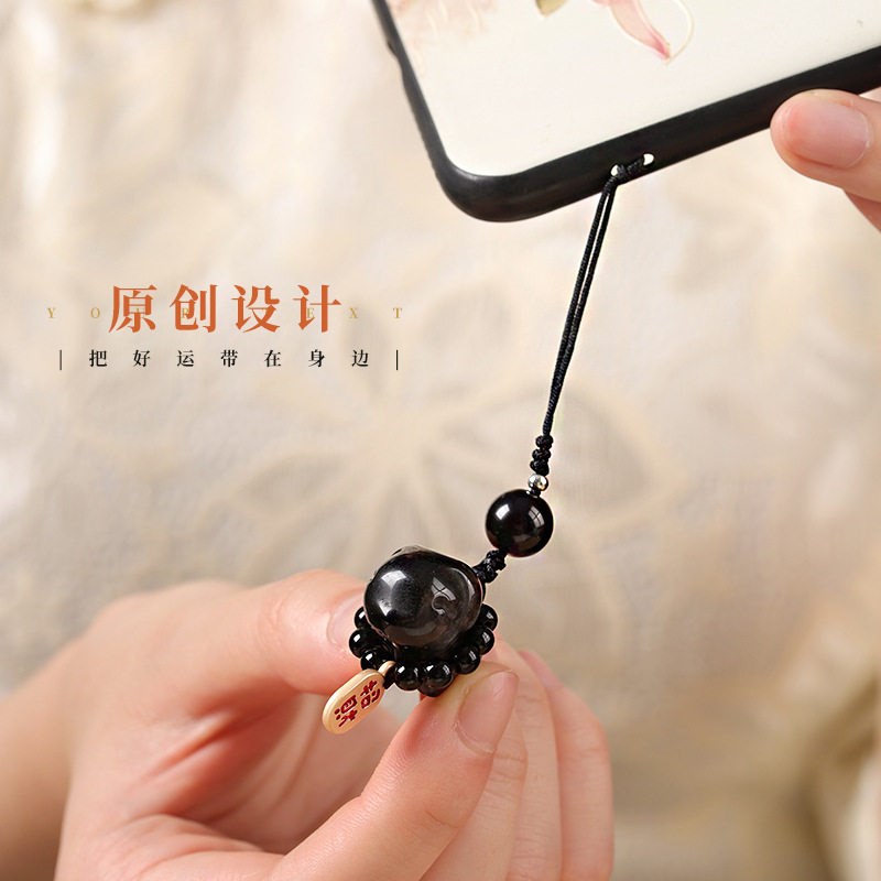 速发【杭州灵隐】银曜石手机挂绳挂饰招财猫挂件好运扣挂绳