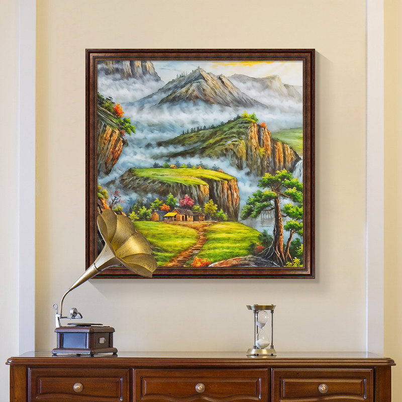 速发秀丽道川入户玄关装饰画山水画油画走廊过山壁画客厅餐景风厅
