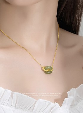 速发s银和田玉吊坠款环环相扣项链新疆玉石小众设计感锁骨链