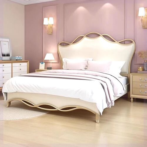 速发美式轻奢床现代简约全实木公主床法式高端双人主卧真皮软包丝