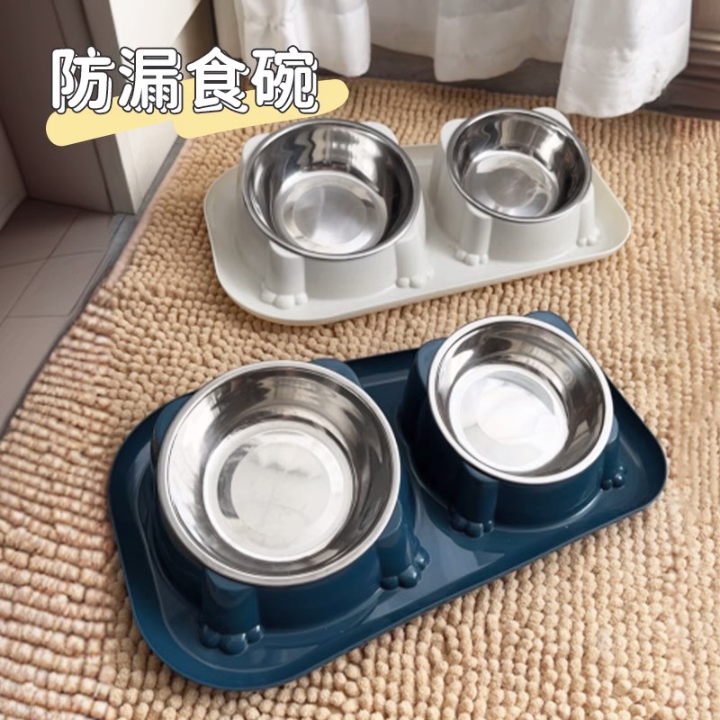 速发黑锈钢猫碗水碗双巴狗食盆浅口斜口护须大口径防不下碗喝水喂
