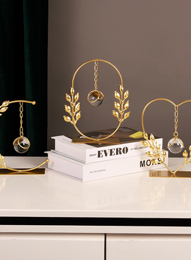 速发摆艺金色麦穗水晶球铁件客厅电视柜装饰品样板间布置简约