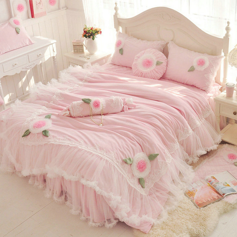 速发加厚珊瑚绒双件莱法兰绒四面公主风蕾丝冬季法套绒床上