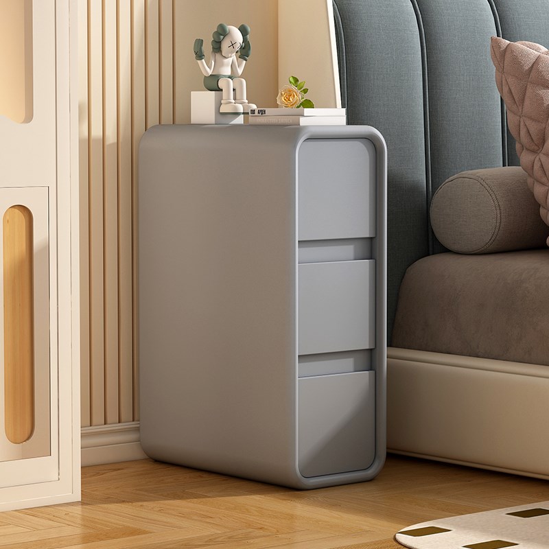 速发浅灰色实木床头柜简约三抽屉三层落地超窄极窄边床柜窄边夹缝