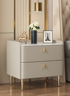 速发实木床头柜奢约床边柜轻简高级感家用卧室岩板小型纳头收床柜