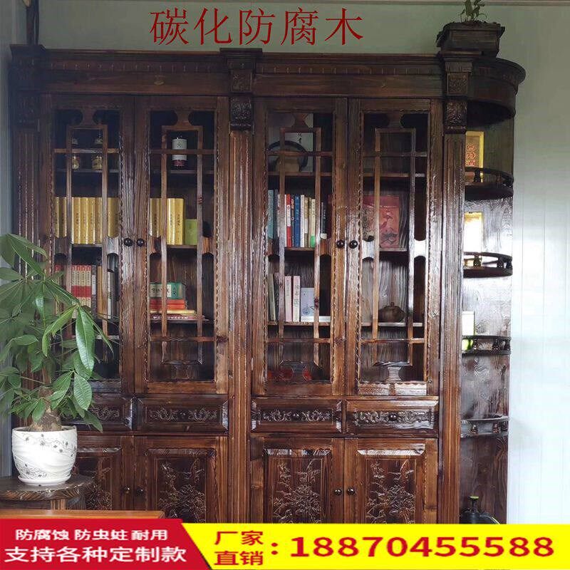 速发碳化防腐木酒柜书柜吧台古建凉亭长廊桌子户外庭院小木屋厂家
