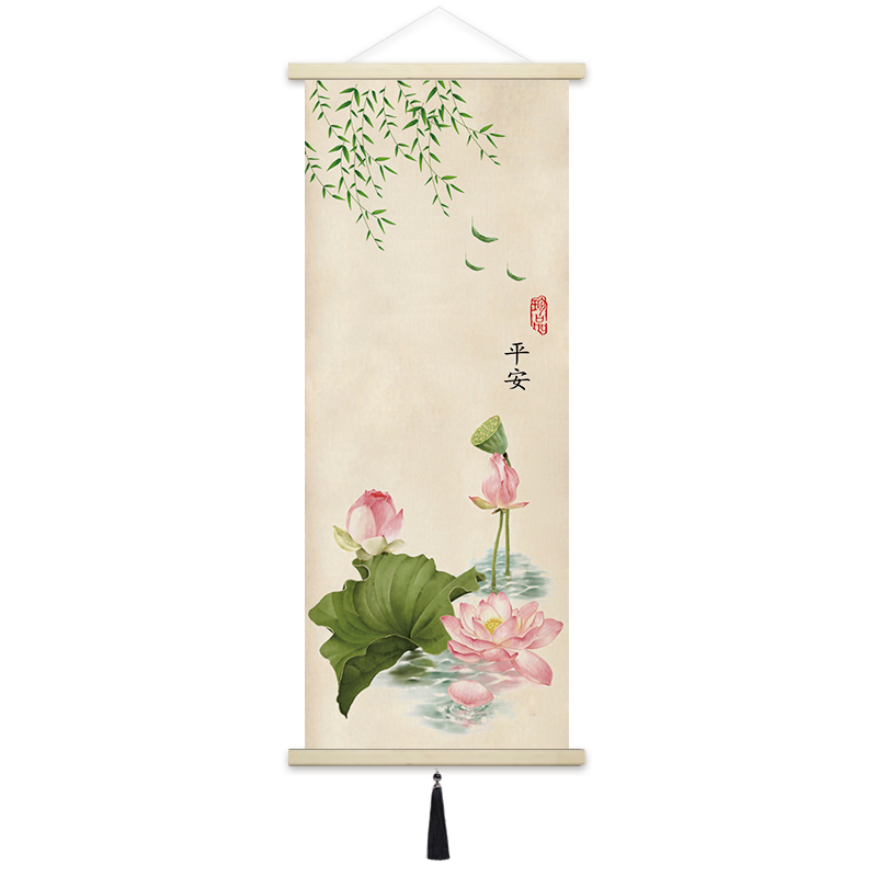 速发新中式禅意莲花荷花挂毯画客厅遮挡电表箱挂布画卧室花卉壁毯