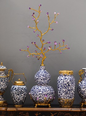 速发复边档奢玄关酒柜餐古柜装饰品摆件客厅黄铜古典高轻