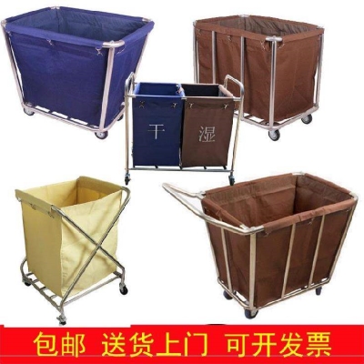 速发布草车布袋帆布宾馆推车清包车置物架商毛收集桶巾易用简收纳