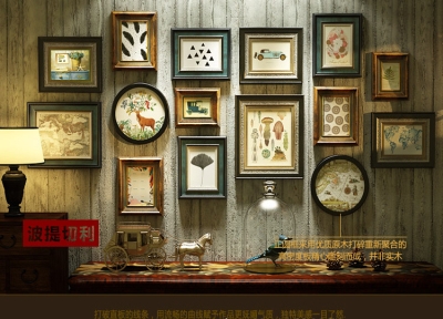 速发新品复古照片墙实木相饰墙组合客厅免打孔装框画框挂墙式美做