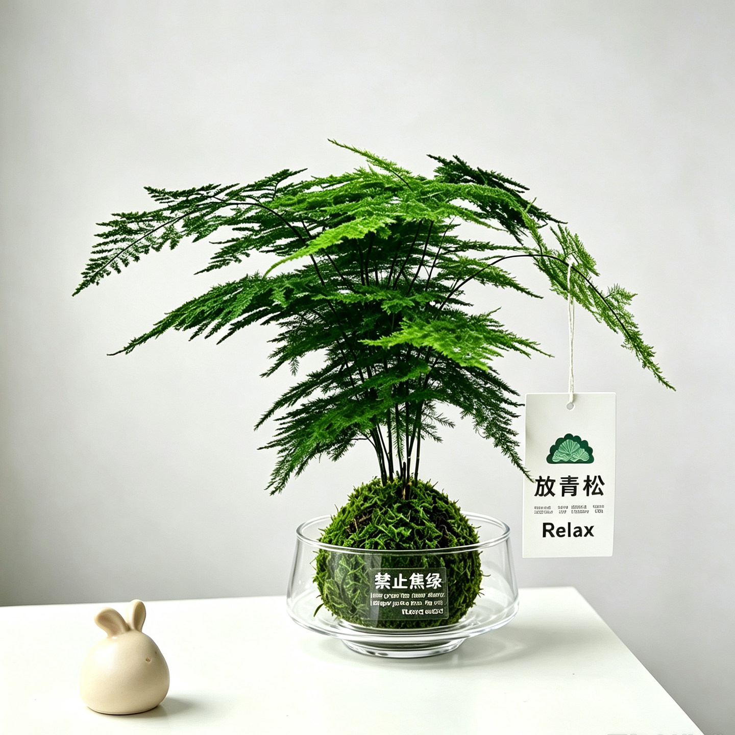 文竹苔藓球办公室内桌面水养绿植新手懒人工位水培植物小云竹四季