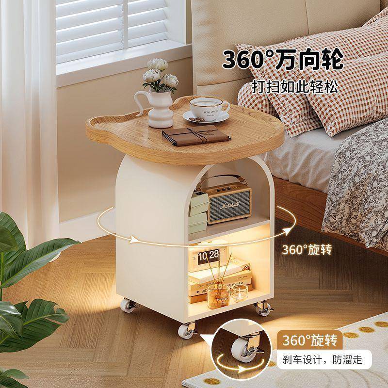 几小型收纳柜子铁艺儿童房置物架卧室家用床头柜可移动奶油床边风