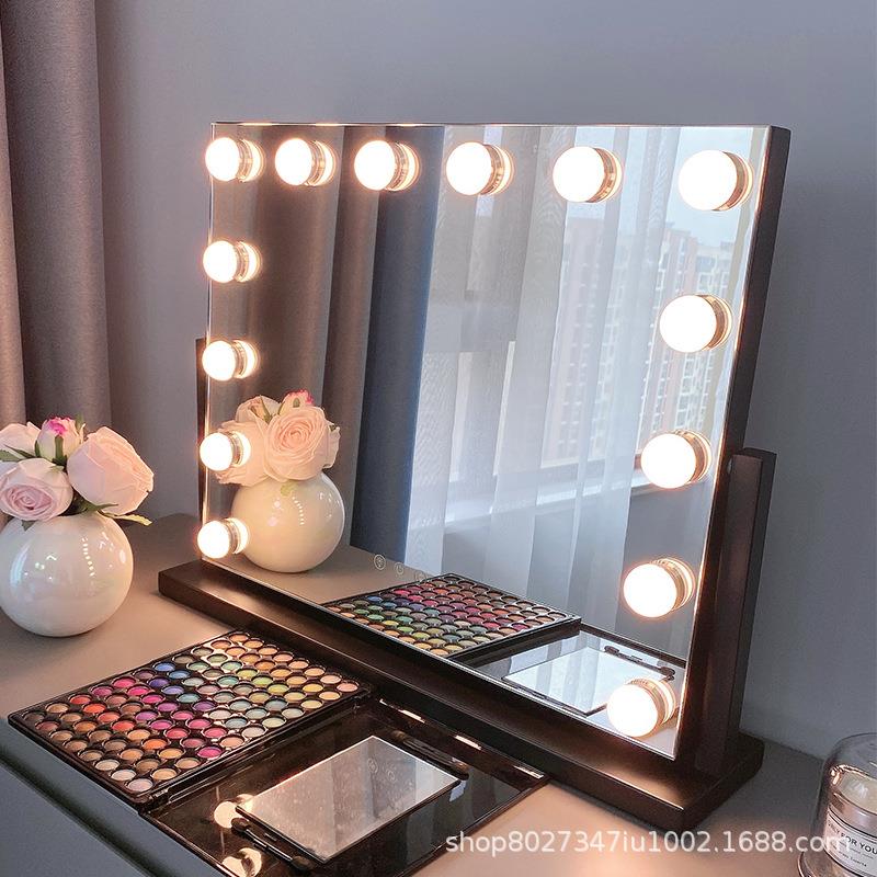 大号旋转led灯泡好莱坞化妆镜台式智能梳妆镜ins补光美妆镜子