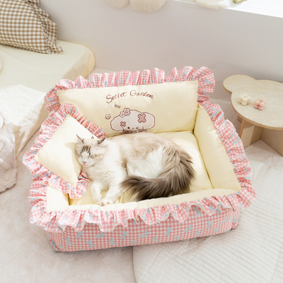 猫窝花边绒可爱公主风狗窝