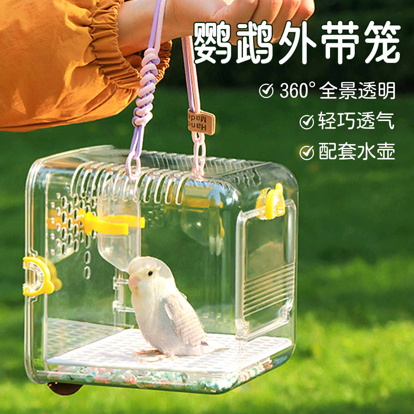 鹦鹉外出笼便携外带透明鸟包虎皮玄凤牡丹仓鼠专用户外观赏手提笼