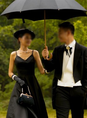 好货浪漫赫本风婚纱摄影道具黑伞法式帽子外景街拍珍珠手包欧式英