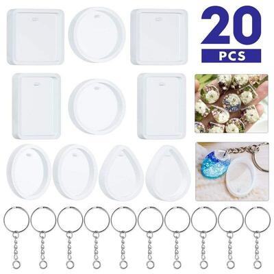 极速20PcsSet  Keychain Pendant Casting Silicone Mould Kit