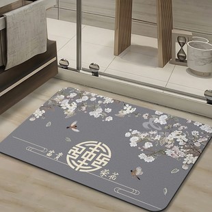 硅藻泥地垫卫生间浴室防A滑脚垫家用厕所门口吸水速干垫子 新中式