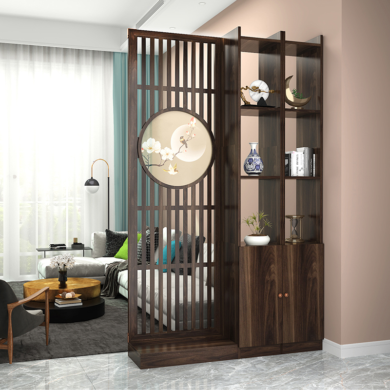 新中式屏风客厅隔断装饰遮挡现代简约小户型实P木进门玄关柜轻奢