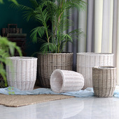 藤编柳编草编落地大花盆编织花篮田园复古花园装 饰摆件绿植大套盆