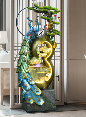 轻奢落地招财e葫芦喷泉孔雀流水摆件客厅办公室循环水车开业乔迁