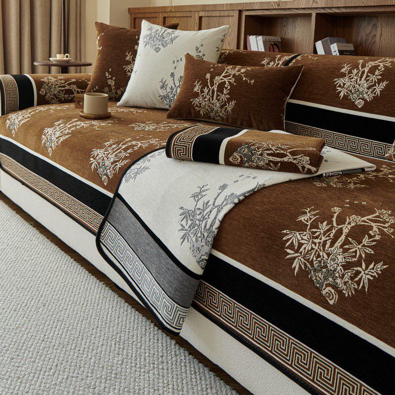 新中式高级感雪尼尔沙发垫耐脏防滑防猫爪沙发盖布四季新款坐垫子