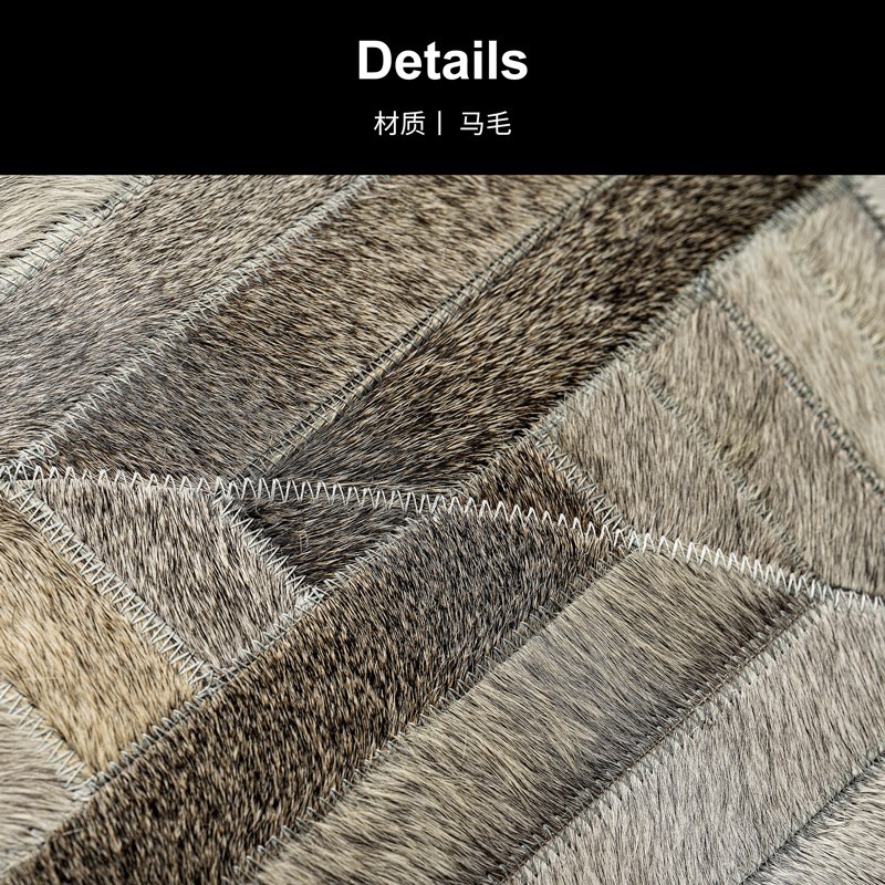设计师款现代简h约轻奢灰黑色真皮马毛拼接靠垫套沙发抱枕别墅靠