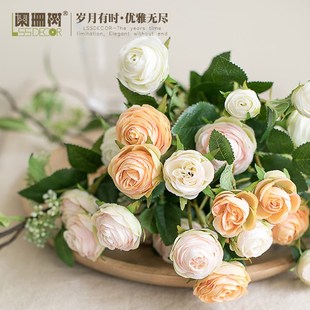 欧式假花仿真花摆设单支七头千层玫瑰花束装饰花客厅室内绢花摆件