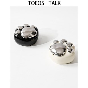 创意猫掌烟灰缸办公室个性潮流轻奢高级感防飞灰带盖陶瓷烟灰缸