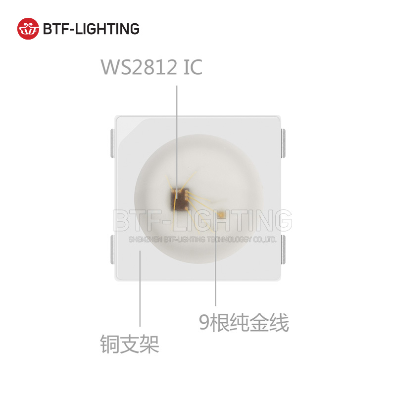 全彩LEDWS2812B内置IC光源四脚5050RGB贴片纯金线铜支.架幻彩灯珠