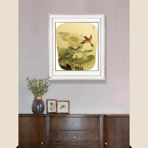 苏绣DIY套件初学 扇面r花鸟图 向日葵蜂鸟35*31 客厅刺绣装饰画