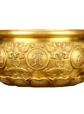 《金玉满堂》纯铜聚宝盆摆件玄关客厅招财摆设装饰工艺品风水聚财