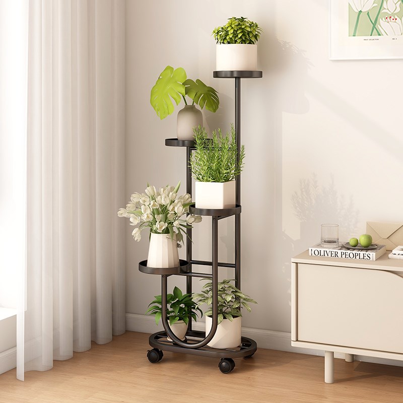 客厅网红落地式花架高级感铁艺收纳花盆托架可移动多Y层阳台置物