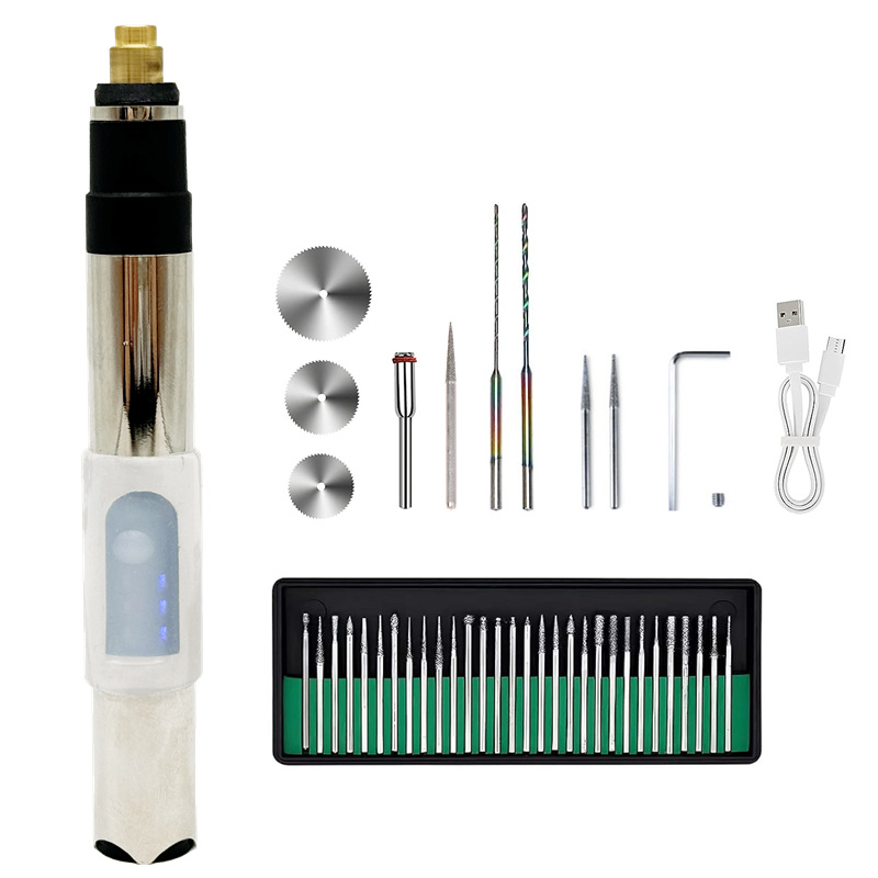 25W迷你电磨 USB充电三档调速DIY绘画雕刻模板切割打磨笔40件E301