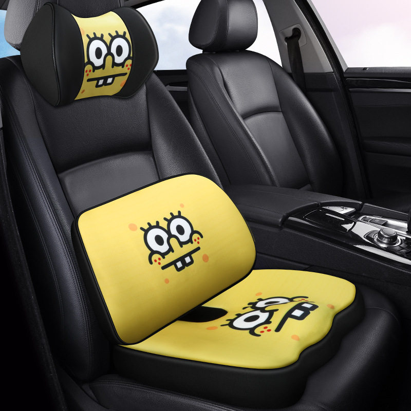 梦皇饰汽车头g枕座椅靠车载腰靠可爱卡通海绵宝宝护颈枕记忆棉夏
